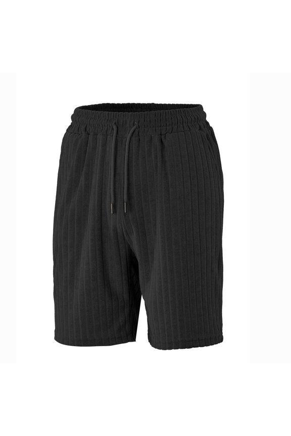 Men's Solid Jacquard-Weave Casual Shorts with Drawstring Waist and Pockets Summer Short Pants,Black,M