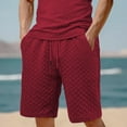 thumbnail image 1 of Aueoeo Men's Solid Jacquard-Weave Casual Shorts with Drawstring Waist and Pockets Summer Short Pants,Wine,XL, 1 of 6