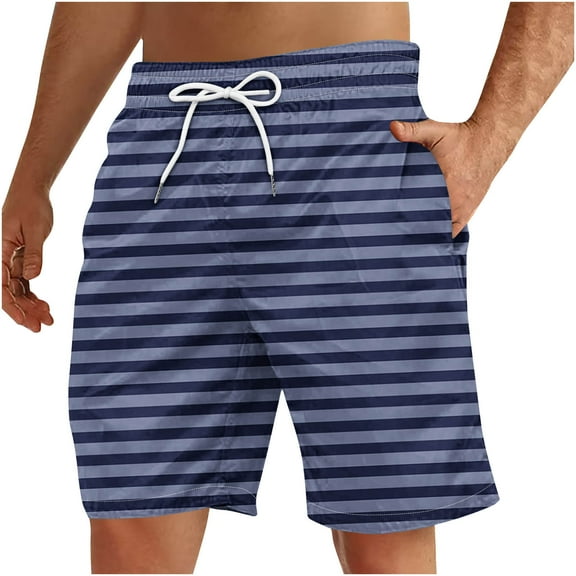 Aueoeo Men's Strip Shorts Soft Casual Shorts Elastic Waist Drawstring Lightweight Shorts with Pocket (Available In Big Size) M