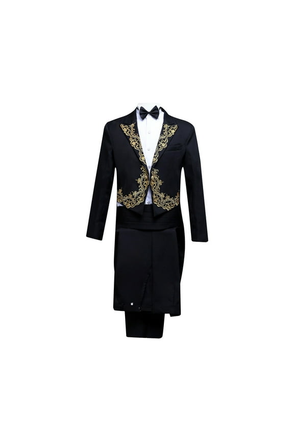 Men's Tailcoat Suit Singles Breasted Dinner Jacket Swallow Formal Tailed Coat Slim Fits Two Piece for Performances Black L