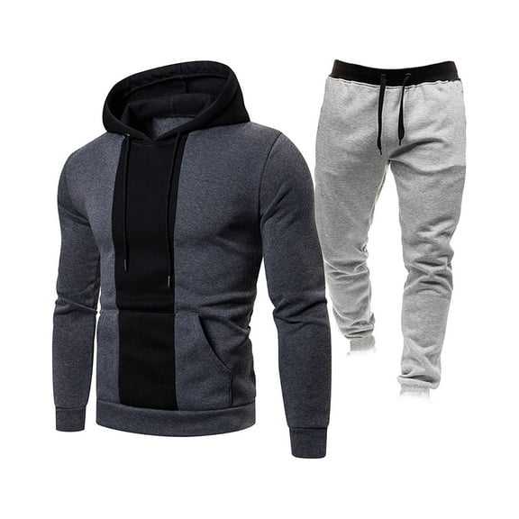 Aueoeo Men's Tracksuit Sweatsuits Two Piece Set Hooded Sweatshirt & Drawstring Pants Fall Winter Outfits With Pockets Dark Gray X-Large