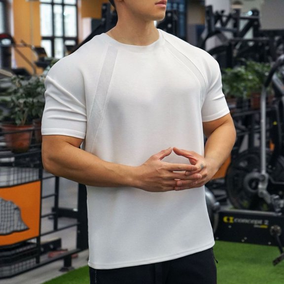 Aueoeo Men's Training Tops Casual Solid Color Round Neck Short Sleeved Sports Fashion Blouses Shirts