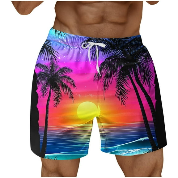 Aueoeo Men's Tropical Print Hawaiian Shorts Lightweight Drawstring Elastic Waist Lounge Short With Pockets for Travel & Sleep