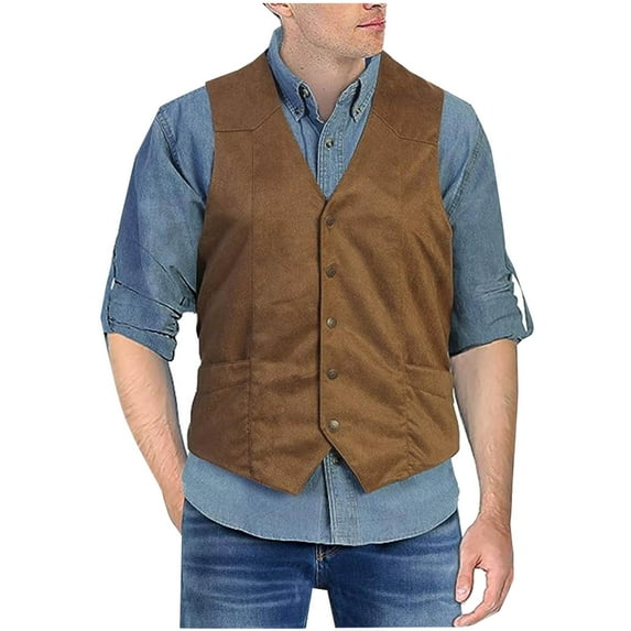 Aueoeo Men's Vests Western Herringbone Casual Waistcoat Travel Photography Waistcoat Button Up Jacket