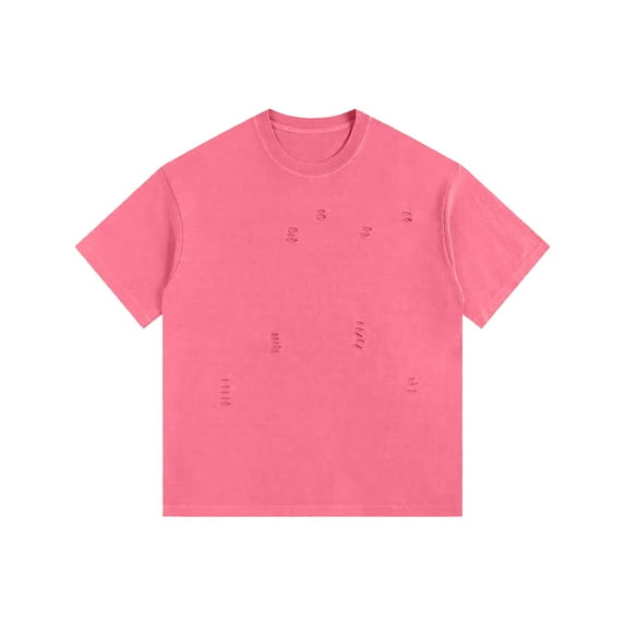 Aueoeo Men's Vintage Tee Shirts Casual Crew Neck Destroyed Holes Short Sleeve Tee Slim Fits Solid Color Streetwear