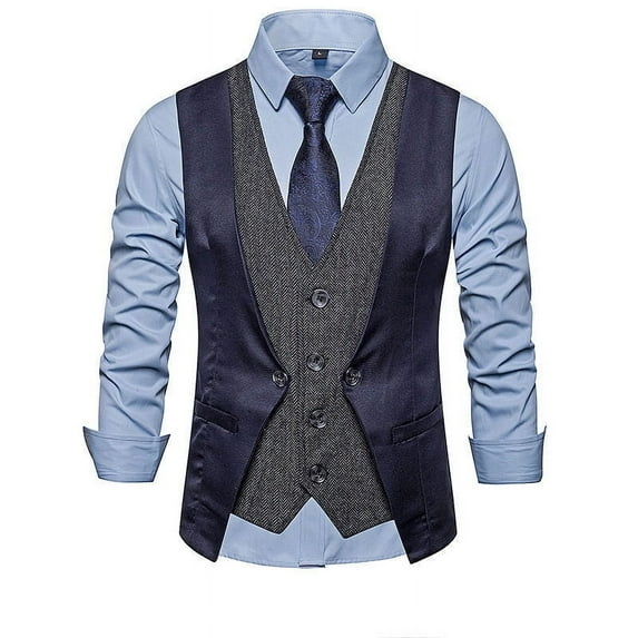 Aueoeo Men's Vintage Vests Suit Slim Fits Formal Herringbone Tweed Suit Vests V-Neck Sleeveless Button Up Dress for Wedding