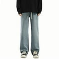 thumbnail image 1 of Aueoeo Men's Wide Leg Jean Stretch Straight Leg Fashion Soft Comfoy Waist Pants Elastic Waist Drawstring Baggy Pant, 1 of 6