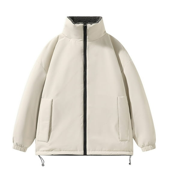 Aueoeo Men's Winter Warm Jacket Water Proof Sherpa Lining Fleece Stand Up Collar Big & Tall Jacket With Pockets Khaki M