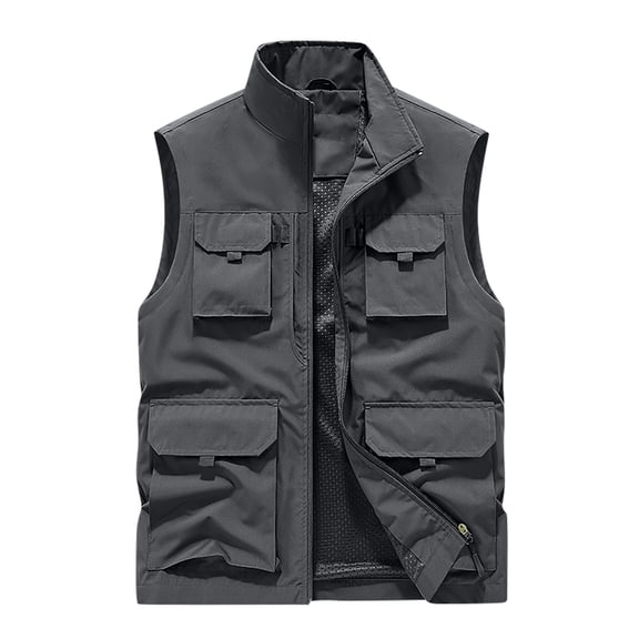 Aueoeo Men's Work Jacket Standing Collar Sleeveless Vests Multiple Pockets Outdoor Photography And Sports Jacket Coat