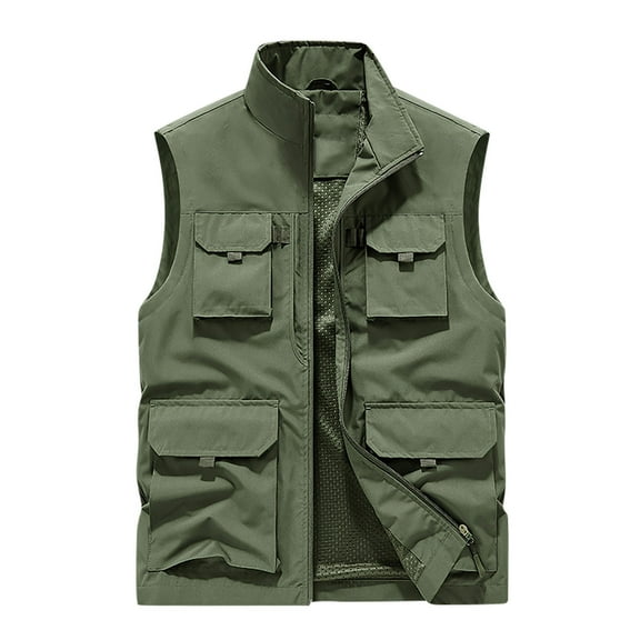 Aueoeo Men's Work Jacket Standing Collar Sleeveless Vests Multiple Pockets Outdoor Photography And Sports Jacket Coat