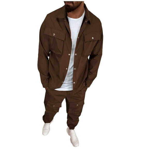 Aueoeo Mens 2 Piece Set Casual Laple Collar Outfits Long Sleeve Shirt & Pants Tracksuit Loungewear Jogger Sweatsuit