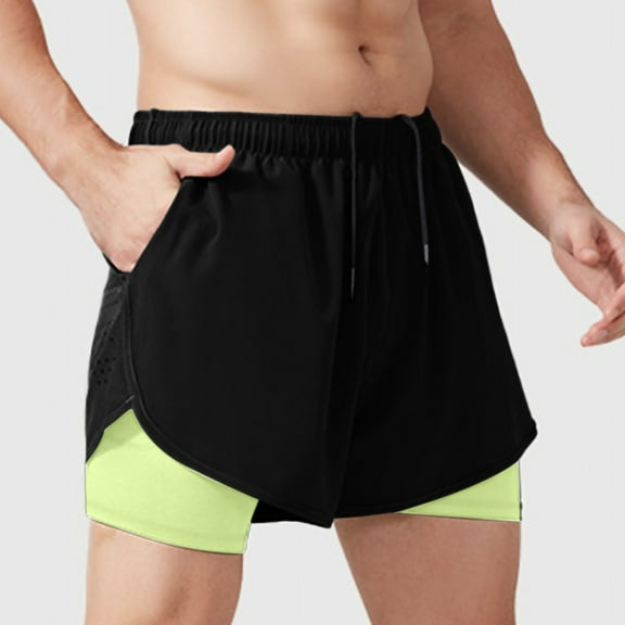 Aueoeo Mens 2 in 1 Running Shorts Workout Gym Shorts Sport Athletic Shorts Lightweight Drawstring Training Shorts with Pocket