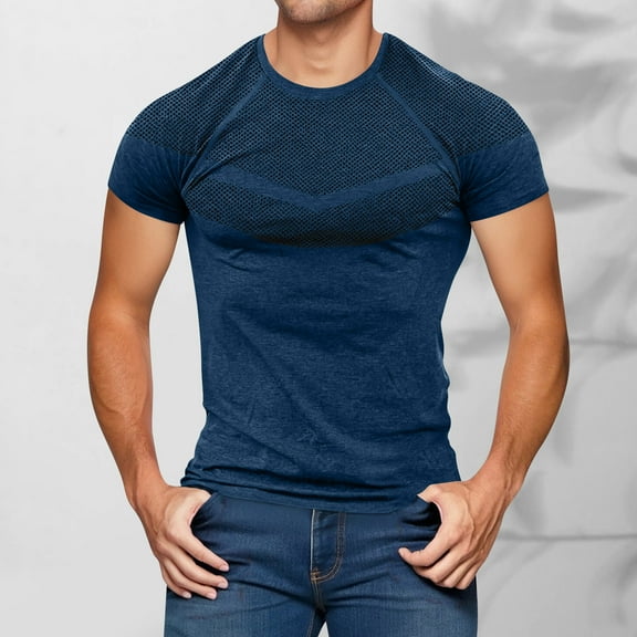 Aueoeo Mens Breathable Blouses Mesh T-Shirt Casual Solid Color Short Sleeved Shirts Crew Neck Office Work Tees