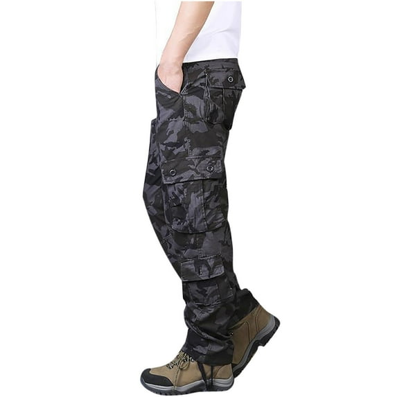 Aueoeo Mens Cargo Pants Casual Camo Cotton Jogger Multi Pockets Wear-resistant Outdoor Hiking Work Sweatpants