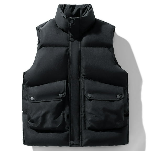 Aueoeo Mens Cozy Vests Jacket Lightweight Casual Puffy Coat Lapel Collar Button Pockets Outwear Winter Warm Waistcoat