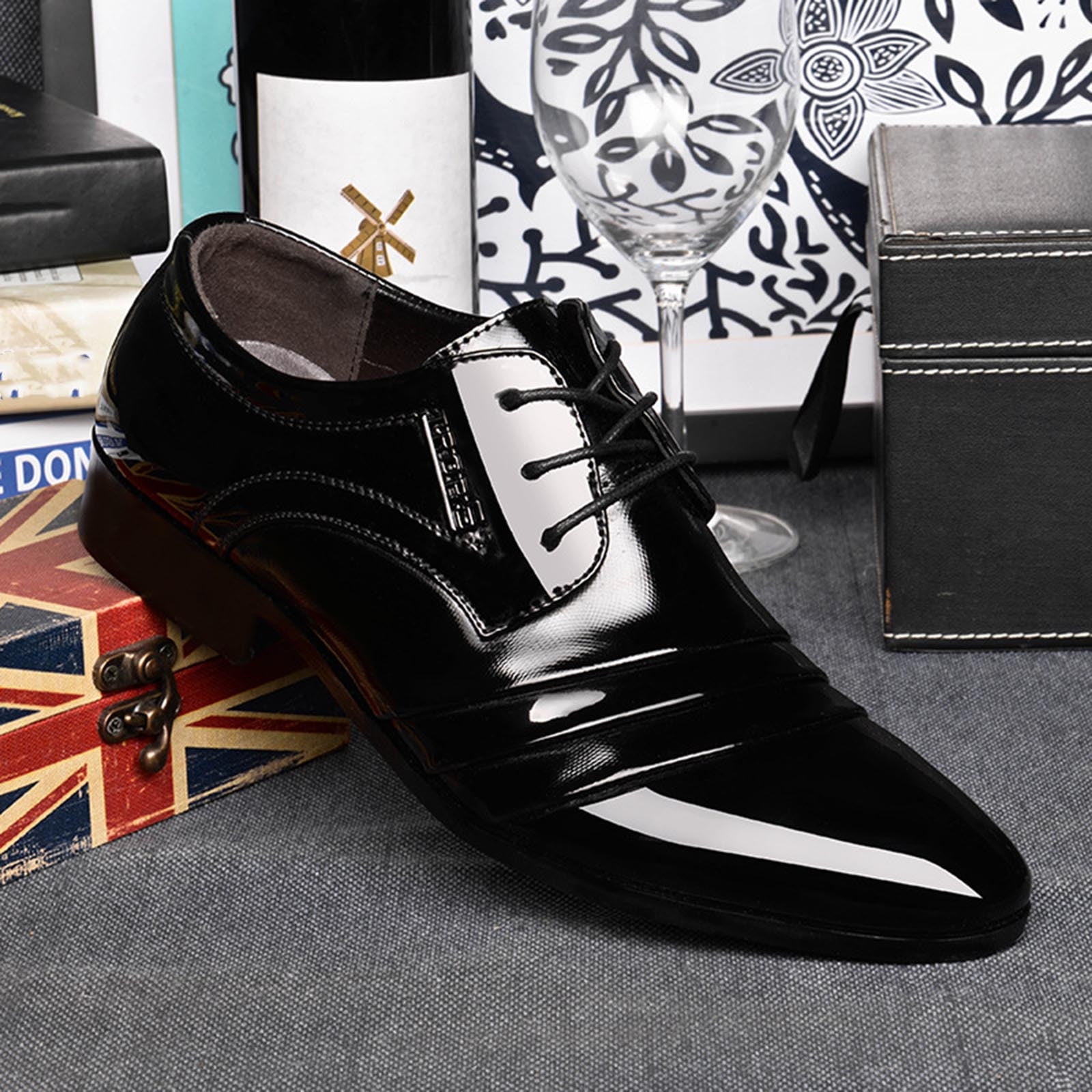 DECARSDZ Men's Patent Leather Tuxedo Loafers - Slip-On Formal Dress Shoes With Padded Footbed