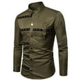 thumbnail image 1 of Aueoeo Mens Gothic Lapel Shirt Slim Fits Blouse With Rivets BAnds UniForm Vintage Long Sleeve Costume Shirt Army Green L, 1 of 4