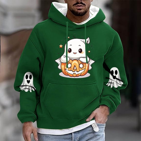 Aueoeo Mens Halloween Graffiti Hoodie Long Sleeve Funny Printed T Shirt Soft Comfy Fall Pullover With Big Pockets