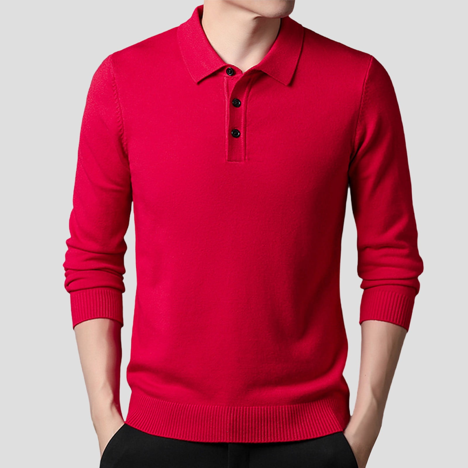 Button Detail Ribbed Long Sleeve Men's Knit Top