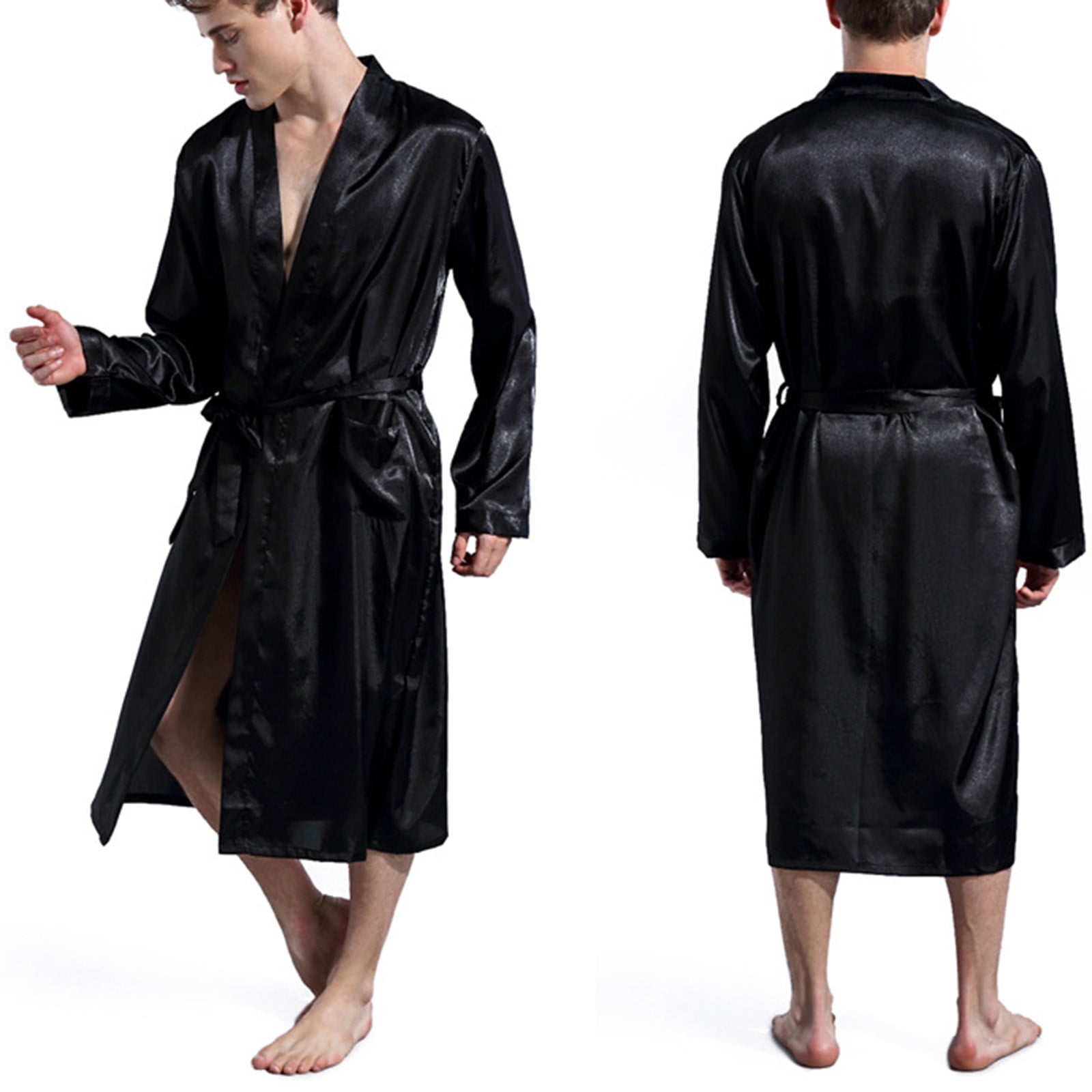 Aueoeo Mens Lightweight Robe, Satin Silkys Bathrobe Spa Sleepwear ...