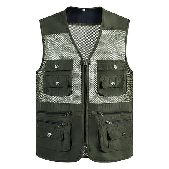 Aueoeo Mens Mesh Multi-Pocket Waistcoat Breathable Sleeveless Traveling Vests Full Zipper Outdoor Photography Sports Jacket