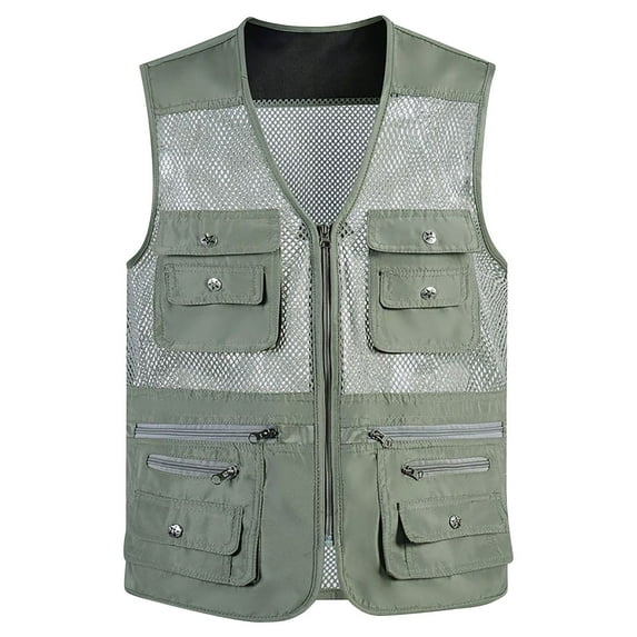 Aueoeo Mens Mesh Multi-Pocket Waistcoat Breathable Sleeveless Traveling Vests Full Zipper Outdoor Photography Sports Jacket