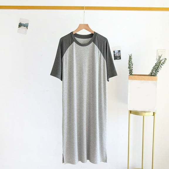 Aueoeo Mens Nightshirt Cotton Nightgown V Neck Short Sleeve Big&Tall Pjs Soft Long Sleepwear Loose Pajamas Sleep Shirt