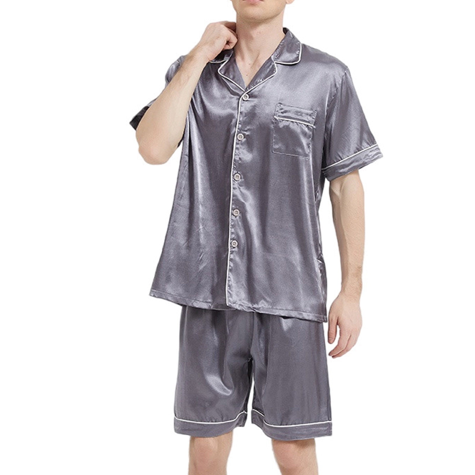 Aueoeo Mens Pajama Set Short Sleeve V Neck 2 Piece Nightwear Shorts