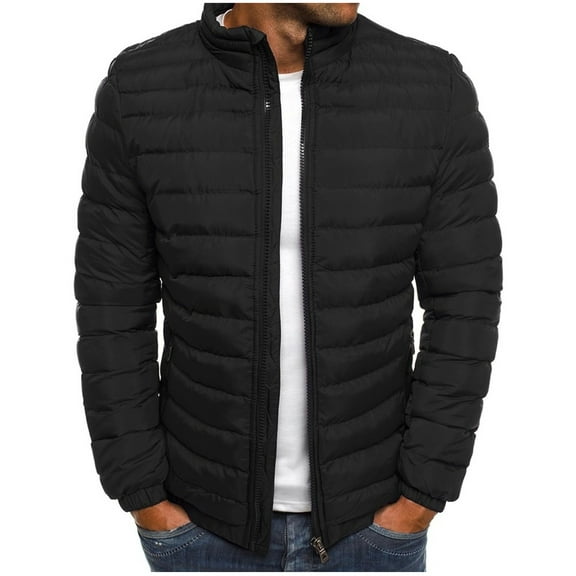 Aueoeo Mens Quilted Jacket Stand Collar Zip Up Casual Lightweight Down Jacket Coat Jackets Winter Warm Padded Coats Outwear on Clearance
