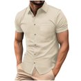 thumbnail image 1 of Aueoeo Mens Short Sleeve Top Button Up Shirt Stretch Business Casual Dress Shirts Solid Color Summer Wedding Prom Top, 1 of 8