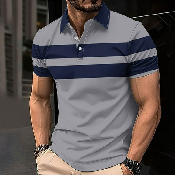 Aueoeo Mens Striped Shirt Laple Collar Short Sleeve Tee Athletic Gym Training Hoodies Bodybuilding Muscle Cut Off T-Shirt