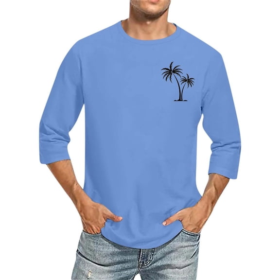 Aueoeo Mens T Shirts T Shirts Men Casual Round Neck Quarter Sleeve Pullover Printed T-Shirt Blouse Workout Shirts