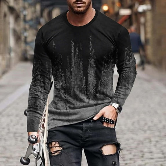 Aueoeo Mens Work Shirt Casual Crewneck Long Sleeve T-Shirt Loose Fitting Blouse Pullover Tops