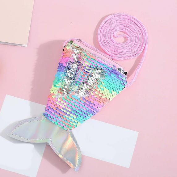 Aueoeo Mermaid Tail Purse Sequin Crossbody Coin Wallet Bags for Kids Little Girls Mermaid Party Birthday Gifts