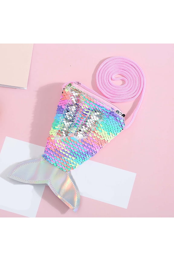 Mermaid Tail Purse Sequin Crossbody Coin Wallet Bags for Kids Little Girls Mermaid Party Birthday Gifts