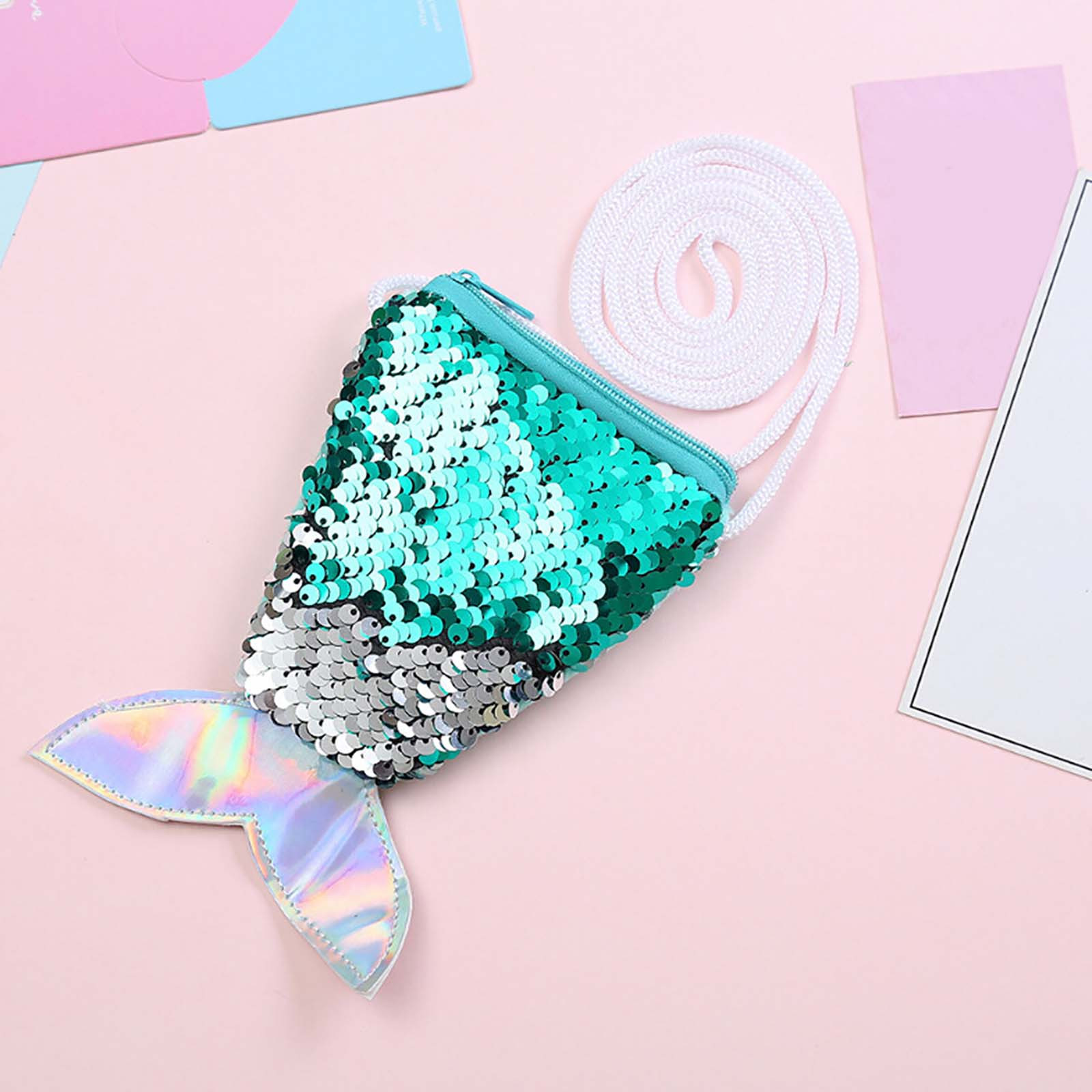 Aueoeo Mermaid Tail Purse Sequin Crossbody Coin Wallet Bags for Kids ...