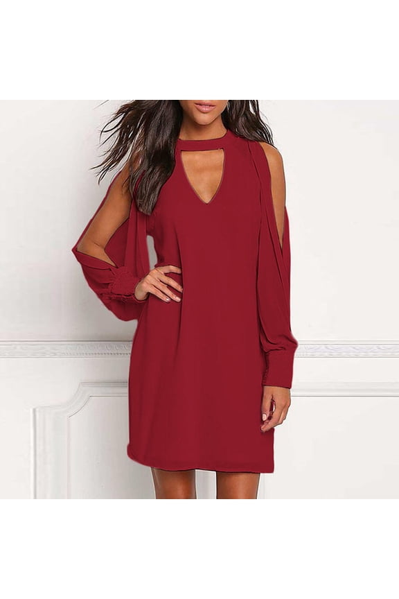 Midi Dresses For Women Dresses For Women Button Long Sleeve V Neck Off Shoulder Dress Evening Rd/L Sun Dresses For Women Vacation