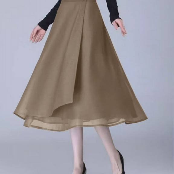 Aueoeo Midi Skirts For Women Tiered Skirts Button High Waisted Skirt Plus Size Womens Summer Spring Elegt Skirt Khaki XL