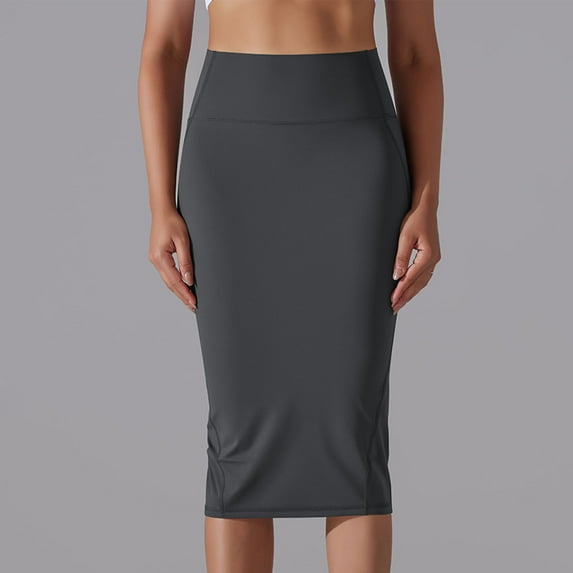 Aueoeo Midi Skirts for Women High Waisted Skirt Casual Sports Elastic Waist Skin-Friendly Mid-Length Slit Yoga Skirts