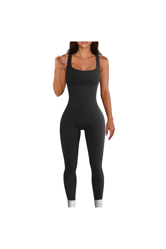 One Piece Jumpsuits for Women, Women's One Piece Bodycon Jumpsuit Tank Romper Spandex Bodysuit Ribbed Catsuit for Workout, Sleeveless Shapewear