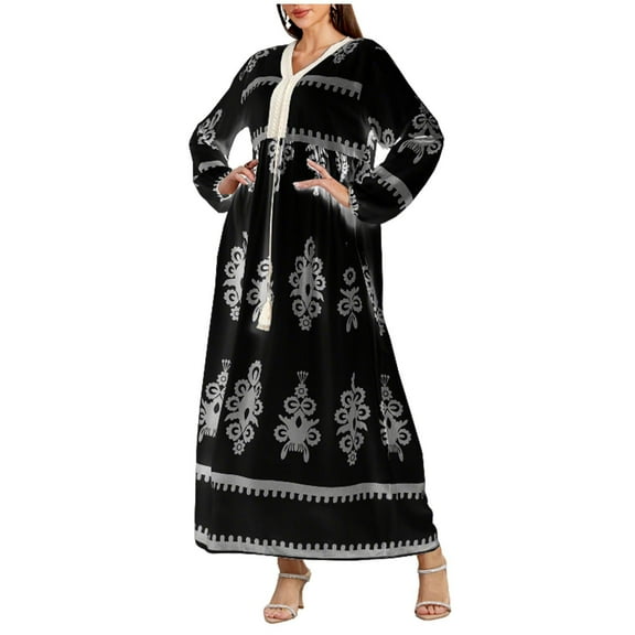 Aueoeo Oversized Dresses For Womens Fashion Casual Plus Size Long Sleeved V Neck Dress Length Casual Elegant Party Dress