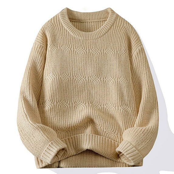 Aueoeo Oversized Sweater, Soft Comfy Mens Casual Solid Color Long Sleeve Round-Neck Sweater Fall Winter Knitwear