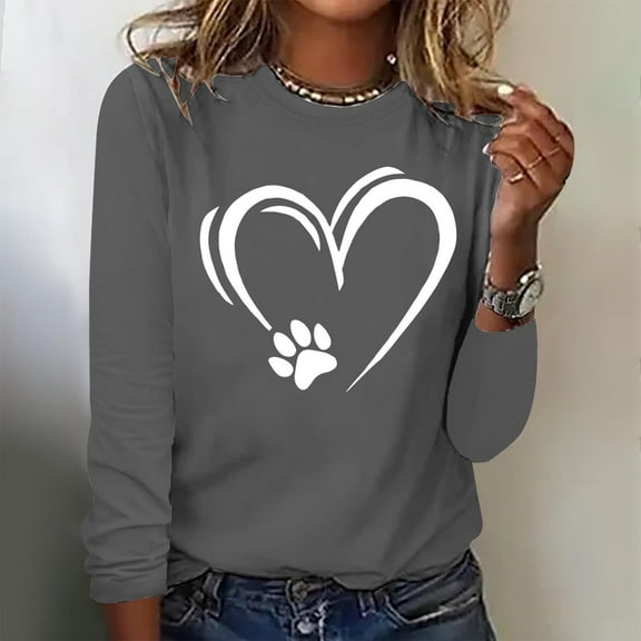 Aueoeo Oversized Tees Tees For Women Trendyable Women'S Printed Round Neck Pullover Long Sleeved Casual Top Basic Tees For Women