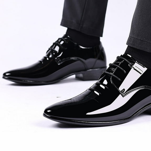 Aueoeo Oxfords Shoes For Men Faux Patent Leather Tuxedo Dress Shoes Classic Lace-up Formal Business Shoes Black