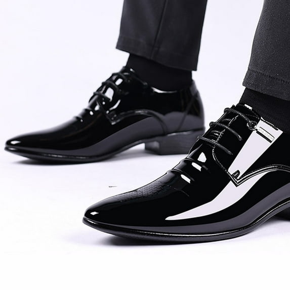 Aueoeo Oxfords Shoes For Men Faux Patent Leather Tuxedo Dress Shoes Classic Lace-up Formal Business Shoes Black