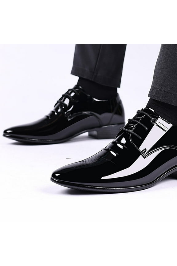Oxfords Shoes For Men Faux Patent Leather Tuxedo Dress Shoes Classic Lace-up Formal Business Shoes Black