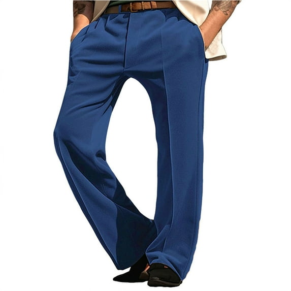 Aueoeo Pants For Men Work to Weekend Dress Pants Flat Straight-leg Front formal Dress Pants Stretch Suit Pants Blue L