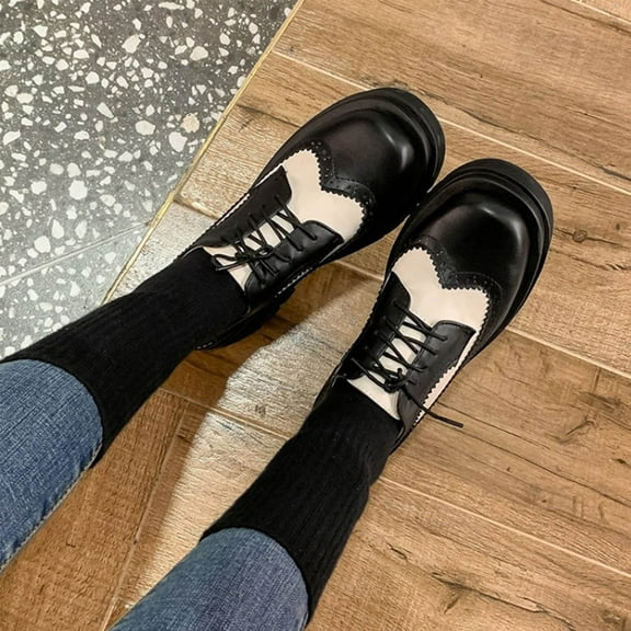 Aueoeo Platform Boots For Women Snow Boots For Women Ankle Boots For Women Platform British Retro Fashion Lace-Up Glossy Leather Shoes High Heel