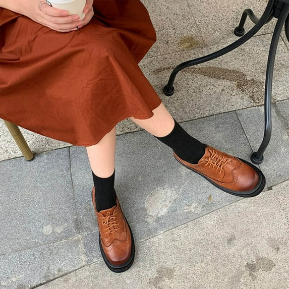 Aueoeo Platform Boots For Women Wide Ankle Boots For Women Ankle Boots For Women Platform British Retro Fashion Lace-Up Glossy Leather Shoes High Heel