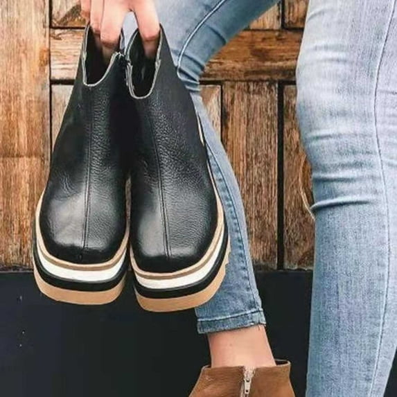 Aueoeo Platform Boots For Women Wide Ankle Boots For Women Fashion Slope Heel Large Size Boots For Women Boots Thick Soled Thick Ladies Short Boots Shoes